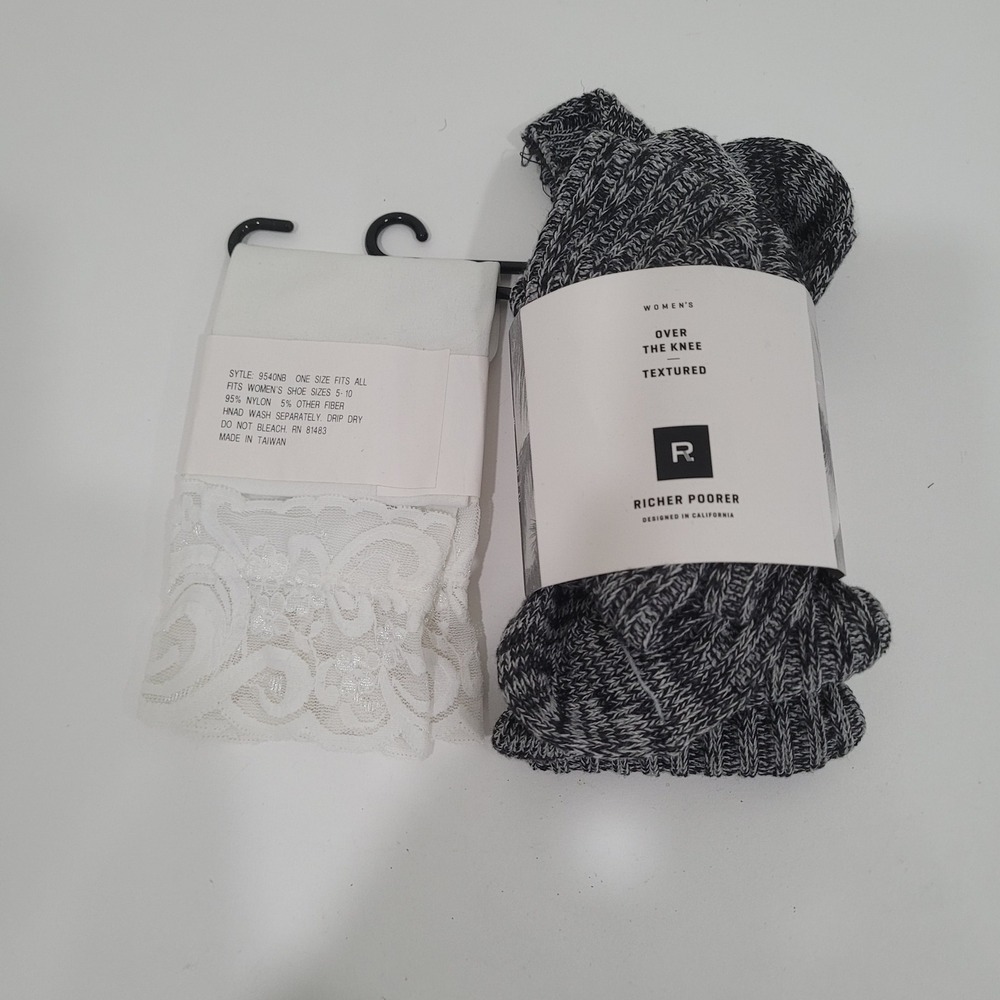Richer Poorer Over The Knee Socks & Hot Steps Lace Trim Socks Bundle 2 Pairs OS
